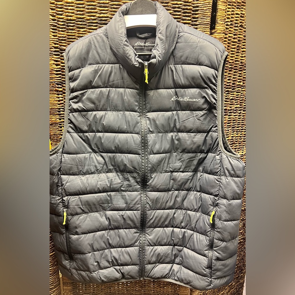 Eddie Bauer- Mens Puffer‎ Charcoal Grey Full Zip Vest-XXL